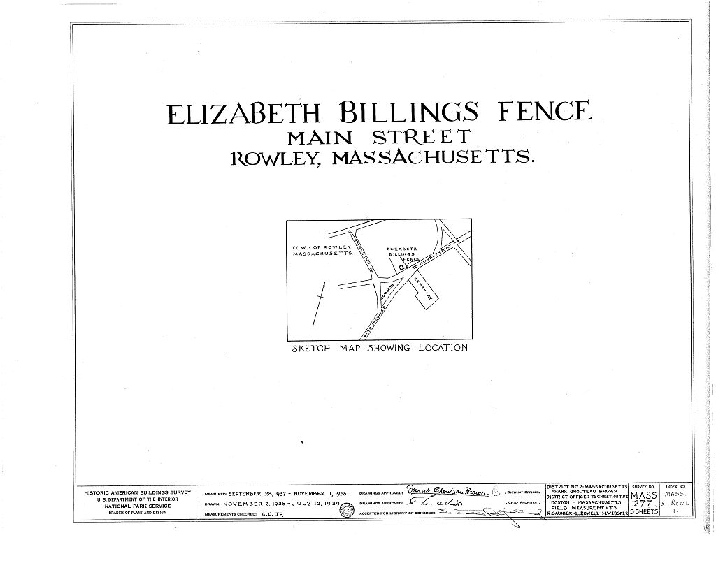 Elizabeth Billings Fence, Main Street, Rowley, Essex County, MA, measured drawing filed with the federal survey
