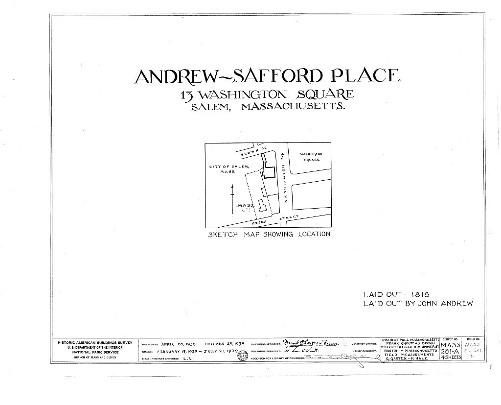 Andrew-Safford Place, 13 Washington Square, Salem, Essex County, MA, measured drawing filed with the federal survey