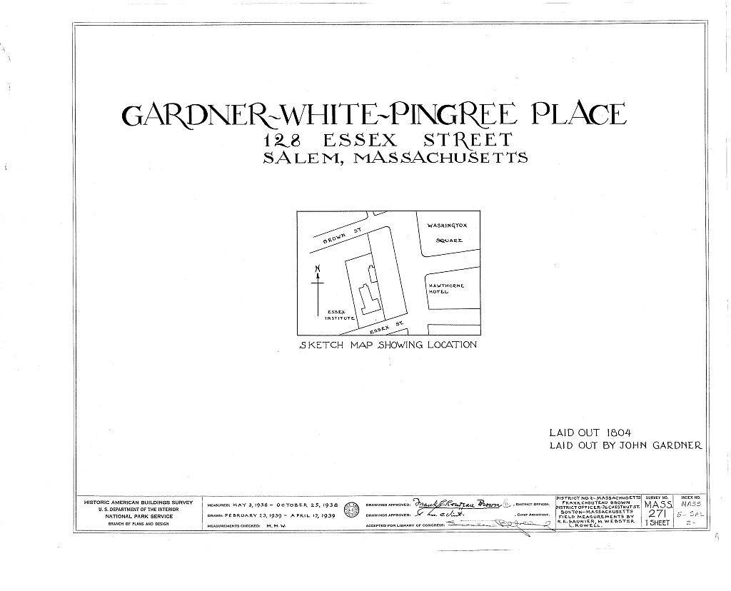 Gardner-White-Pingree Place, 128 Essex Street, Salem, Essex County, MA, measured drawing filed with the federal survey