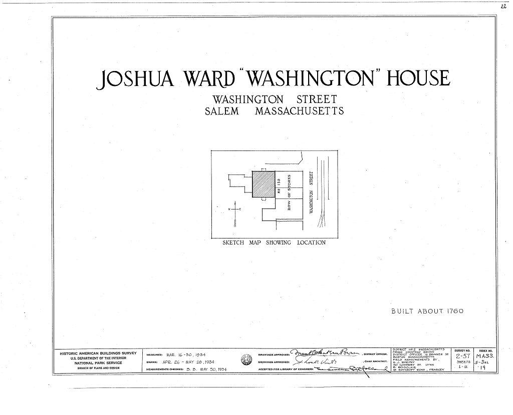 Joshua Ward House, 148 Washington Street, Salem, Essex County, MA, measured drawing filed with the federal survey
