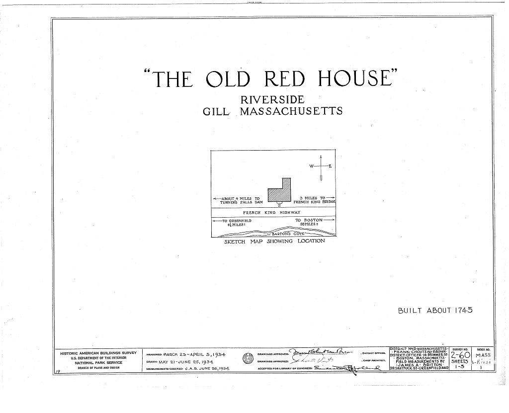 Old Red House, French King Highway (Riverside), Riverside, Franklin County, MA, measured drawing filed with the federal survey