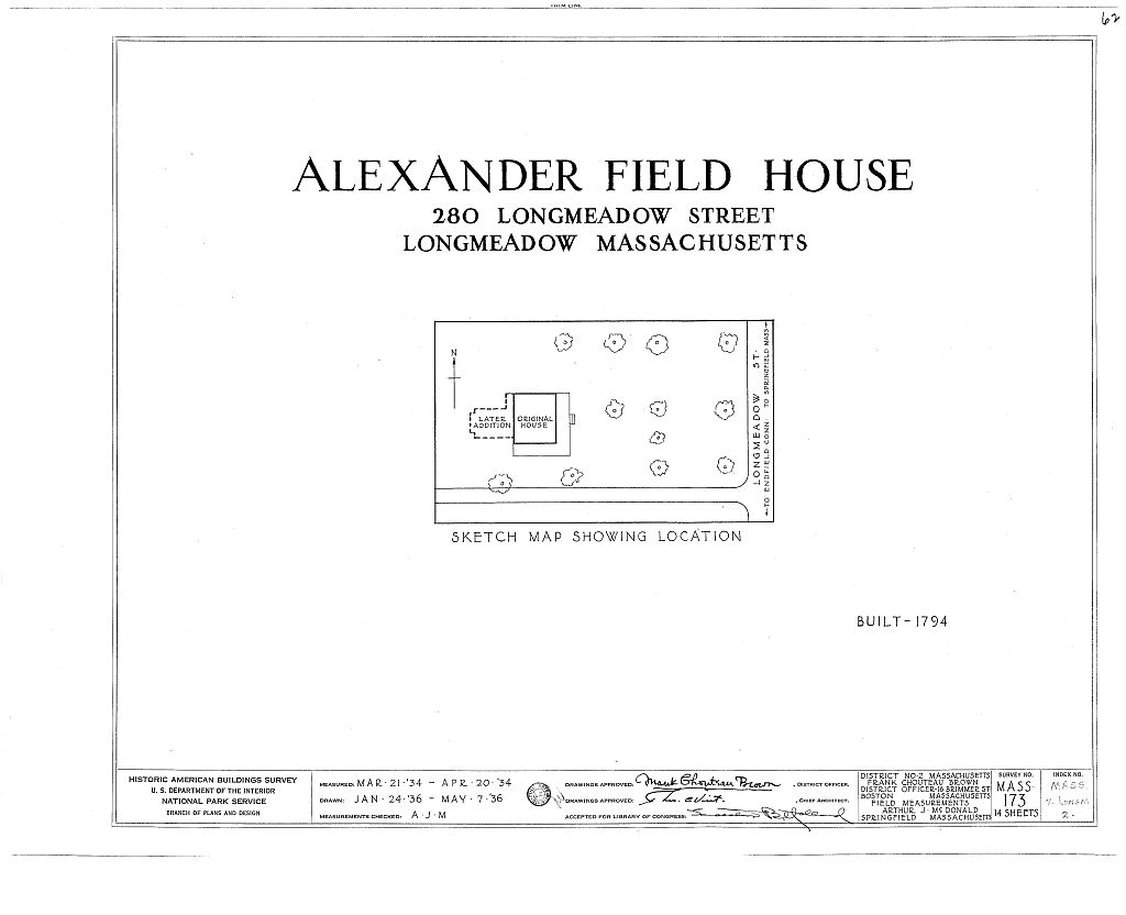 Colonel Alexander Field House, 280 Longmeadow Street, Longmeadow, Hampden County, MA, measured drawing filed with the federal survey