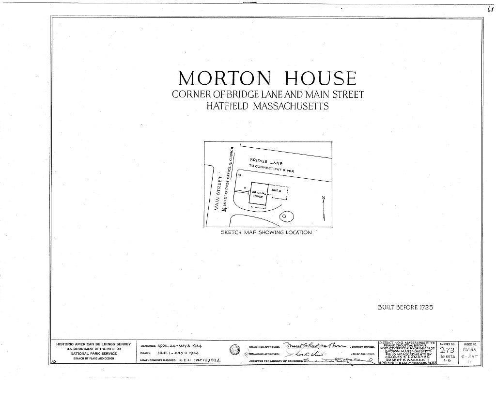 Morton House, Bridge Lane & Lower Main Street, Hatfield, Hampshire County, MA, measured drawing filed with the federal survey