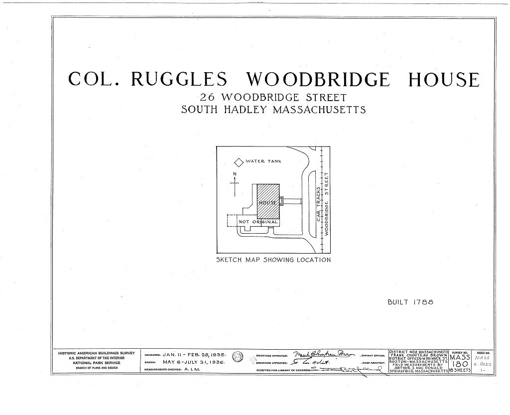 Colonel Ruggles Woodbridge House, 26 Woodbridge Street, South Hadley, Hampshire County, MA, measured drawing filed with the federal survey