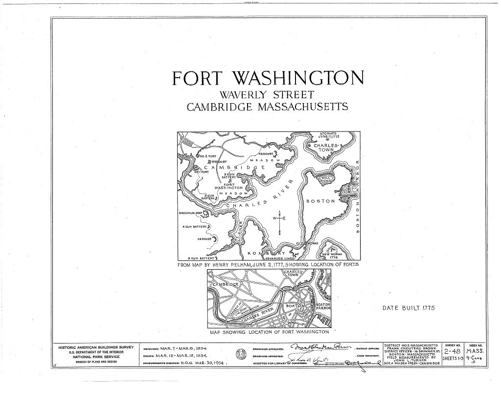 Fort Washington, Waverly Street, Cambridge, Middlesex County, MA, measured drawing filed with the federal survey