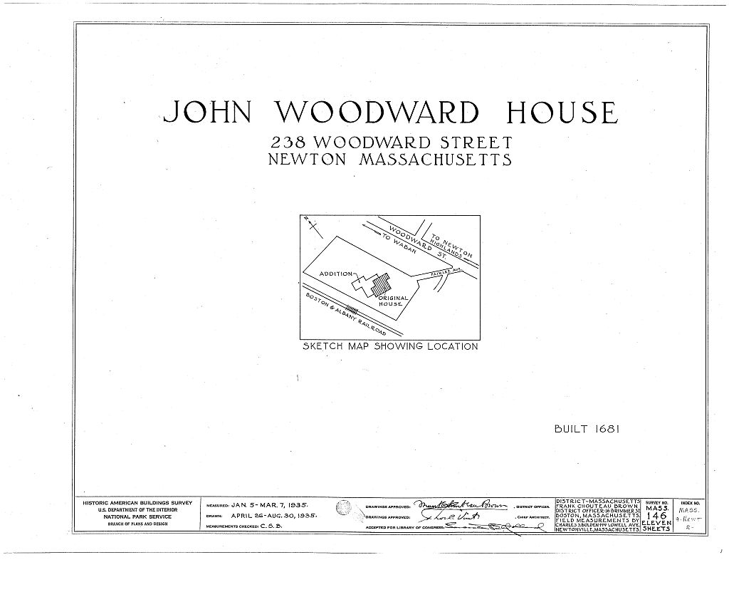 John Woodward House, 238 Woodward Street, Newton, Middlesex County, MA, measured drawing filed with the federal survey