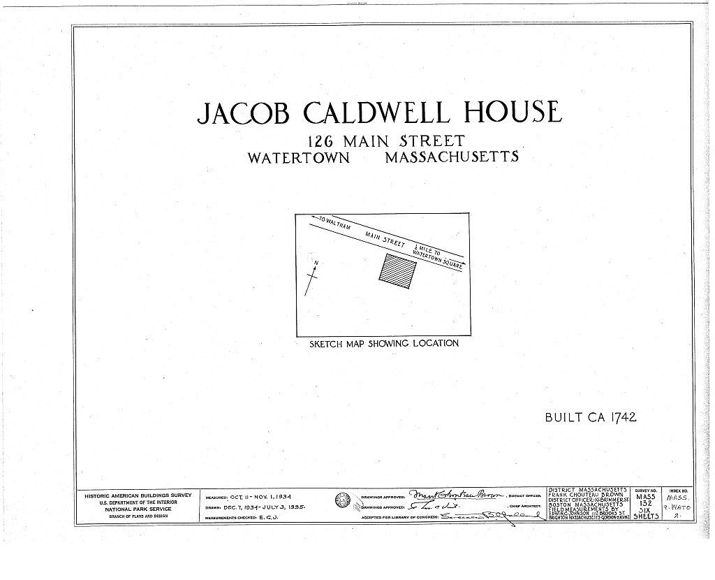 Daniel Caldwell House, 126 Main Street, Watertown, Middlesex County, MA, measured drawing filed with the federal survey