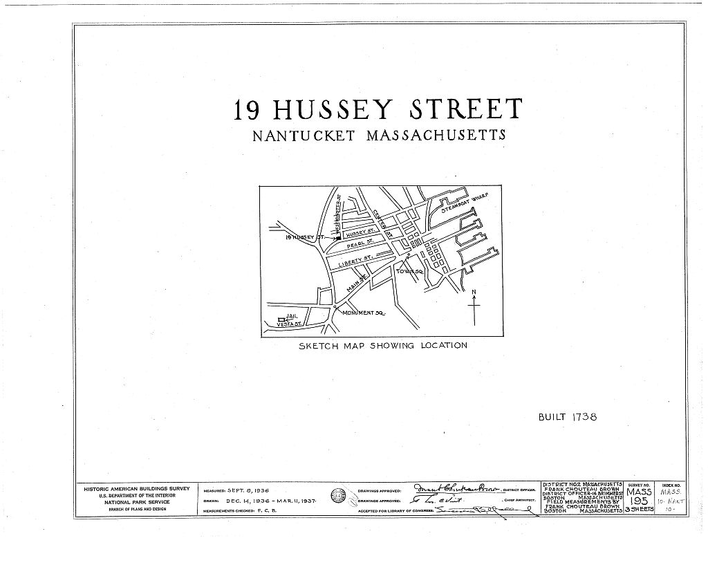 19 Hussey Street (House), Nantucket, Nantucket County, MA, measured drawing filed with the federal survey