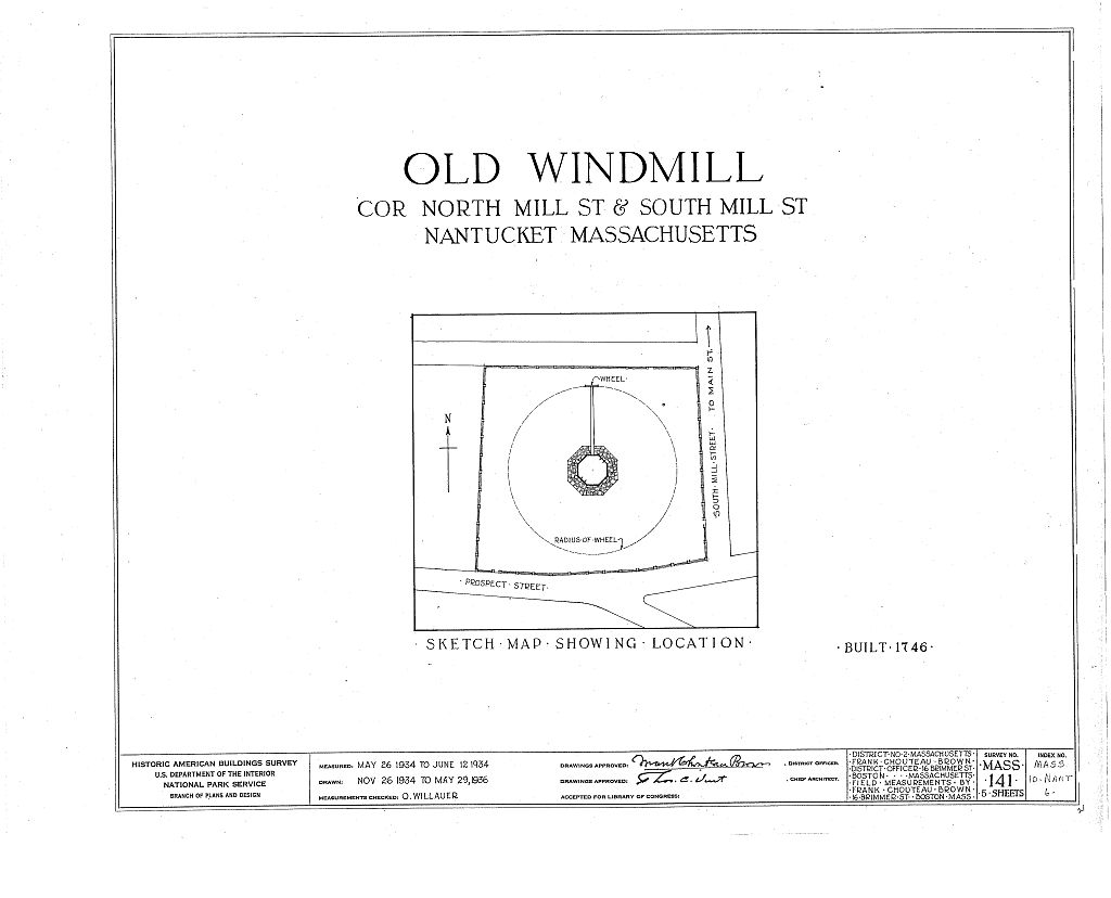 Old Windmill, North Mill & South Mill Streets, Nantucket, Nantucket County, MA, measured drawing filed with the federal survey