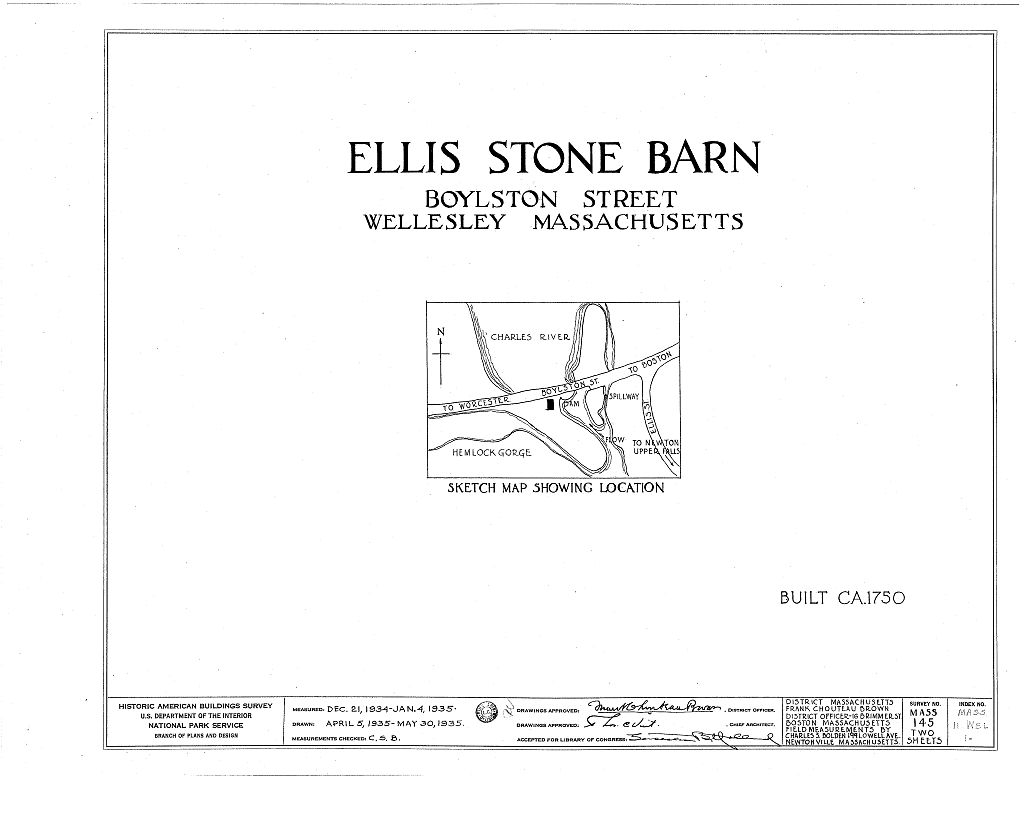 Ellis Stone Barn, Boylston Street, Wellesley, Norfolk County, MA, measured drawing filed with the federal survey