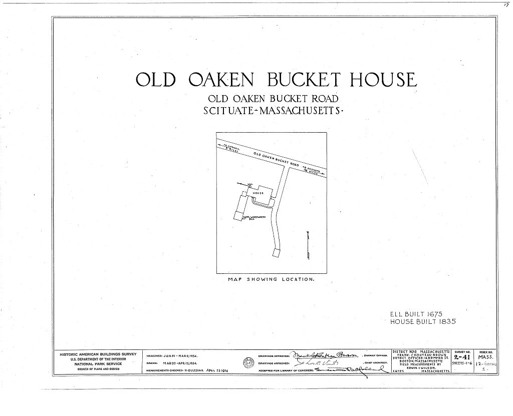 Old Oaken Bucket House, Old Oaken Bucket Road, Greenbush, Plymouth County, MA, measured drawing filed with the federal survey