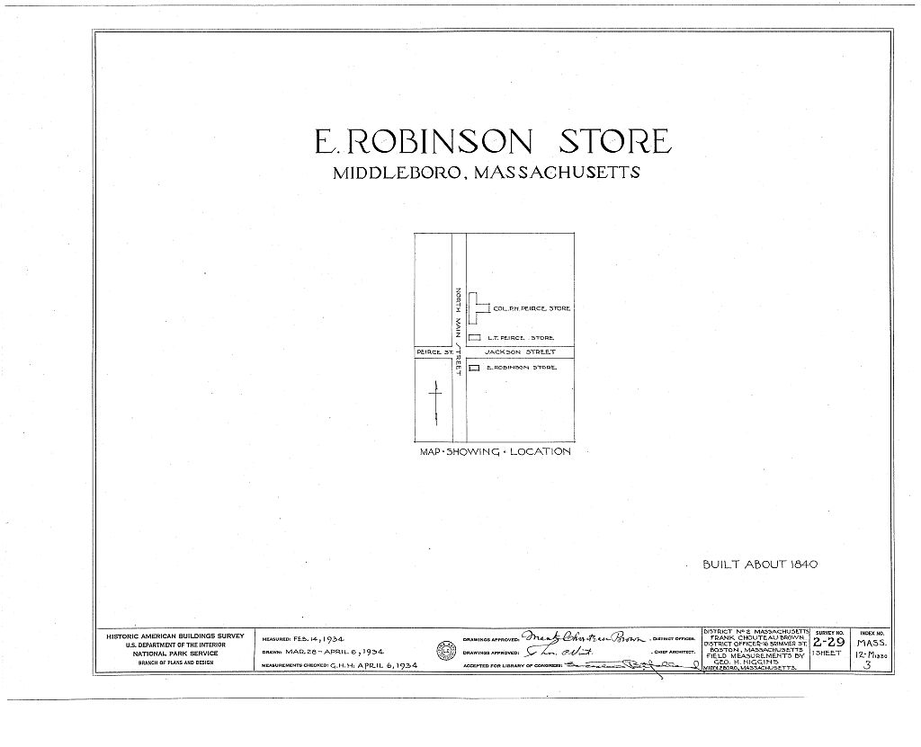 E. Robinson Store, North Main & Jackson Streets, Middleboro, Plymouth County, MA, measured drawing filed with the federal survey