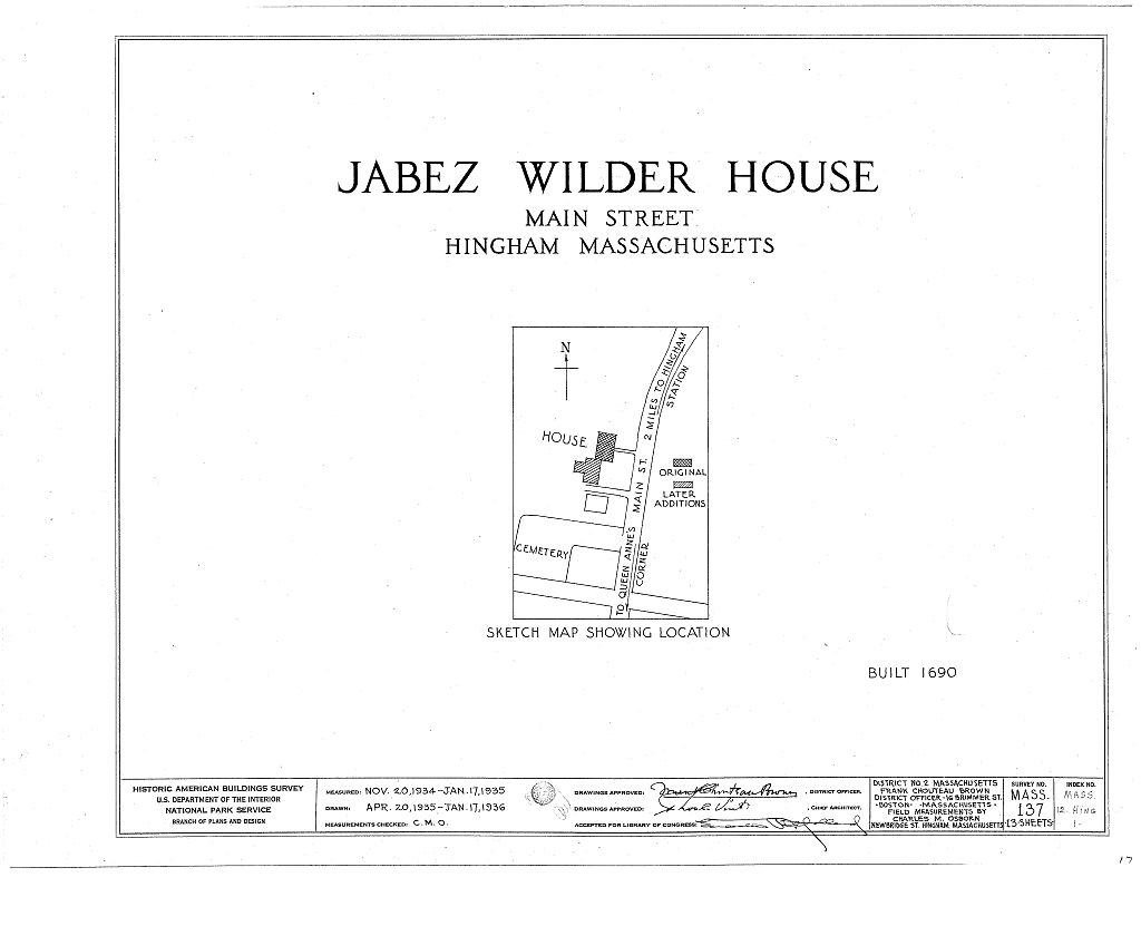 Jabez Wilder House, Main Street, Hingham, Plymouth County, MA, measured drawing filed with the federal survey