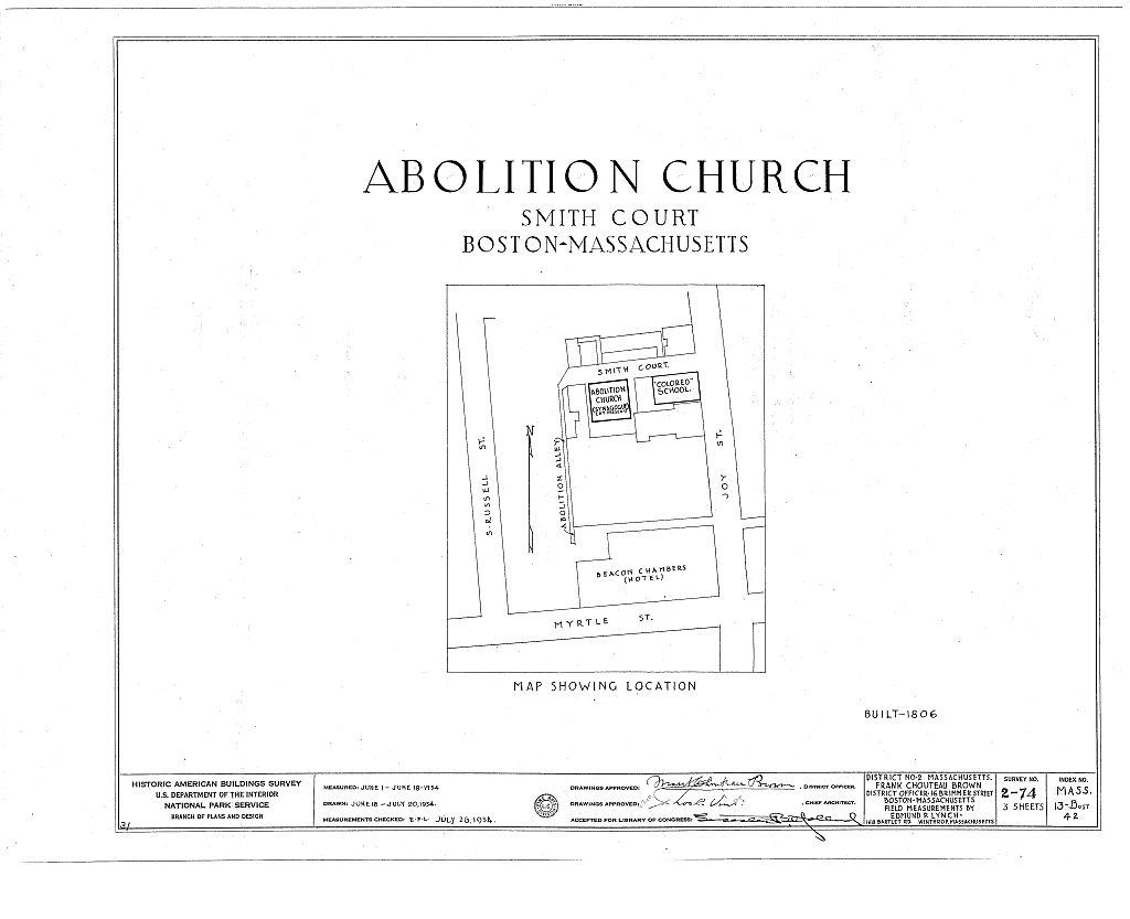 Abolition Church, 8 Smith Court, Boston, Suffolk County, MA, measured drawing filed with the federal survey