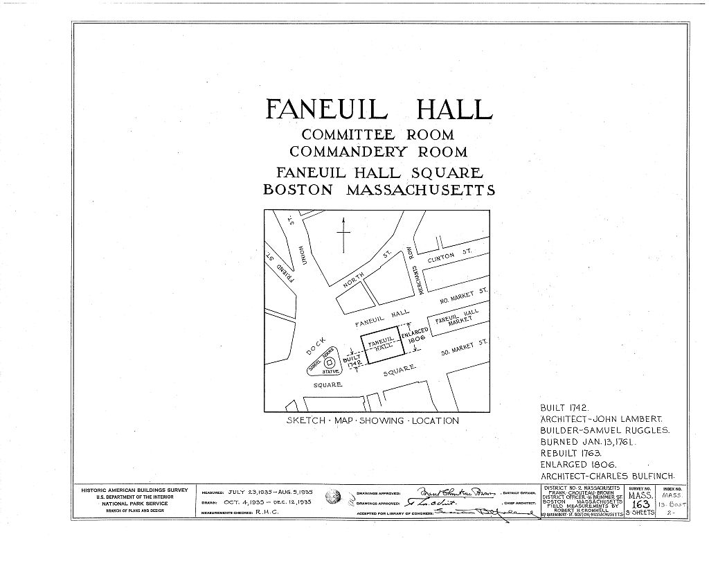 Faneuil Hall, Dock Square, Boston, Suffolk County, MA, measured drawing filed with the federal survey