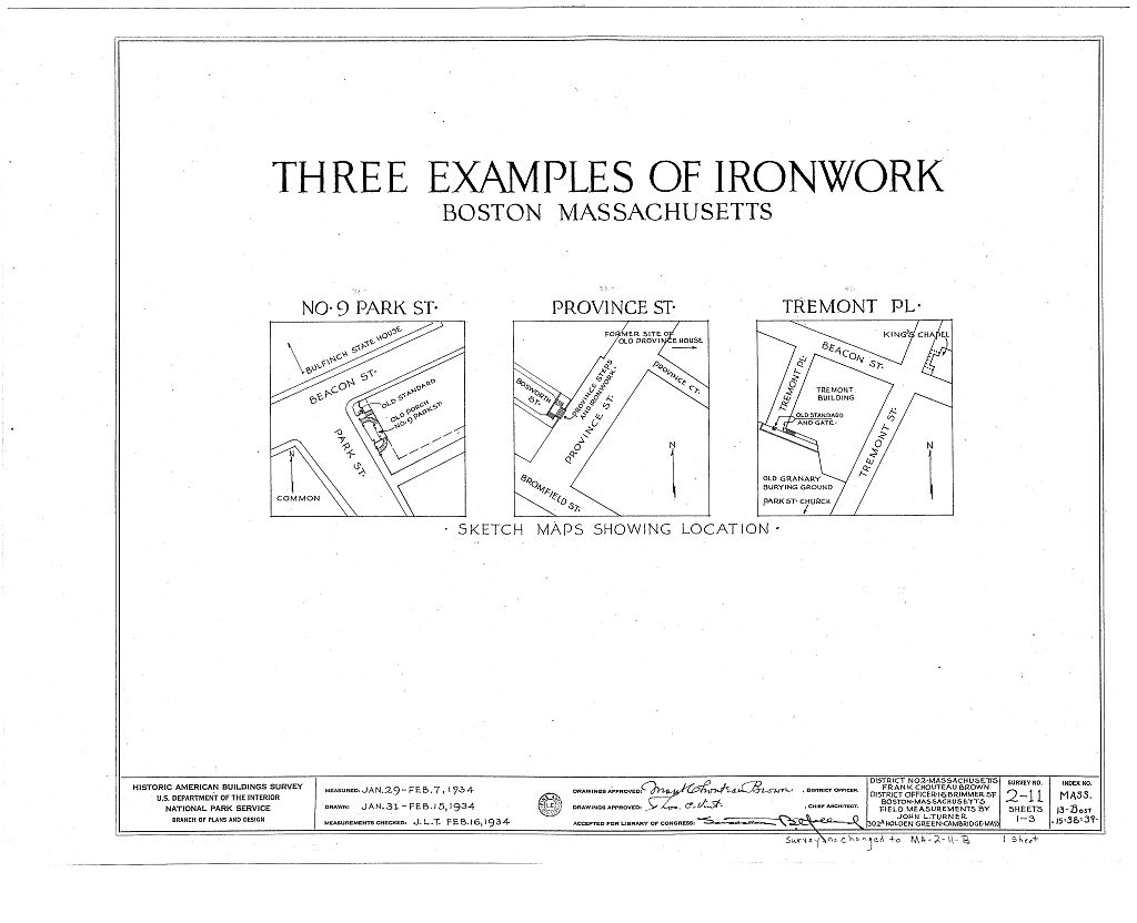 Wrought Iron Archway & Steps, Province & Bosworth Streets, Boston, Suffolk County, MA, measured drawing filed with the federal survey