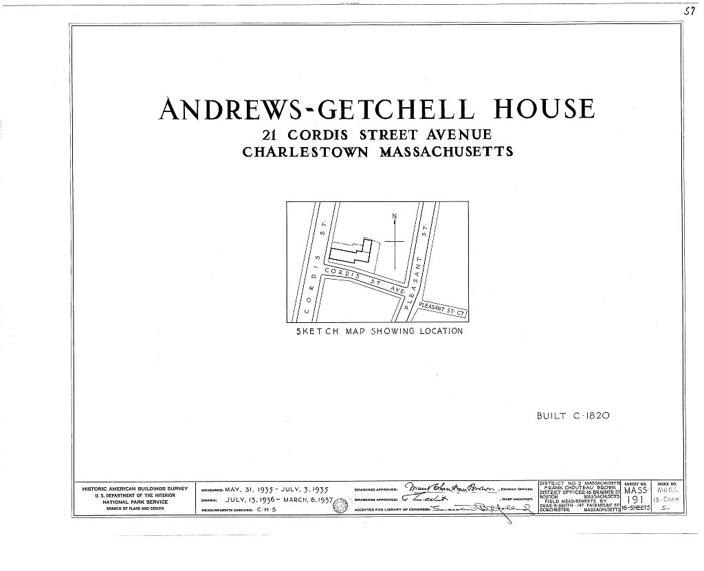 Andrews-Getchell House, 21 Cordis Avenue, Charlestown, Suffolk County, MA, measured drawing filed with the federal survey