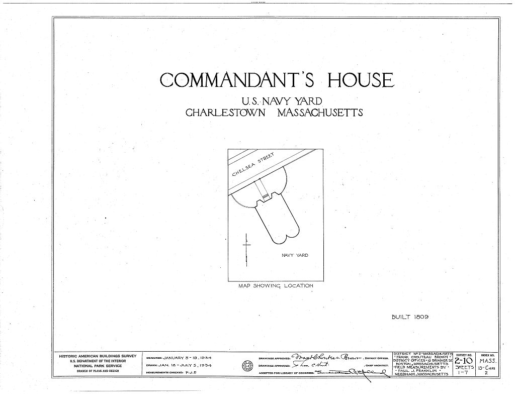 U.S. Navy Yard, Commandant's House, Chelsea Street, Charlestown, Suffolk County, MA, measured drawing filed with the federal survey