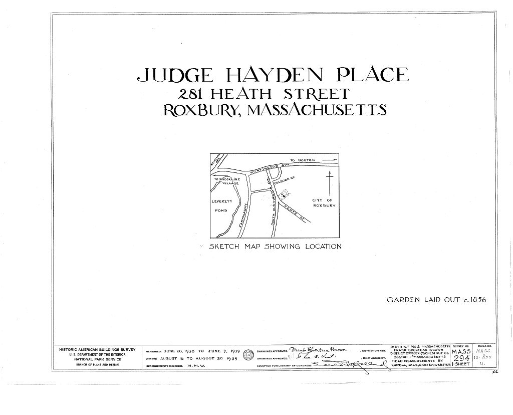 Judge Hayden Place, 281 Heath Street, Roxbury, Suffolk County, MA, measured drawing filed with the federal survey
