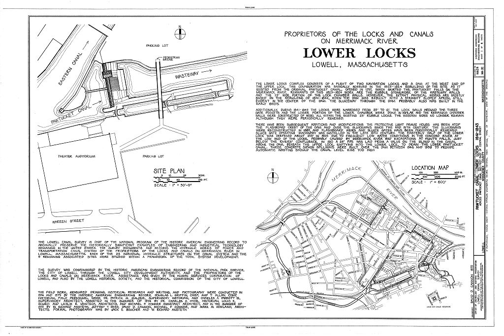 Pawtucket Canal, Lower Locks, Lowell, Middlesex County, MA, measured drawing filed with the federal survey