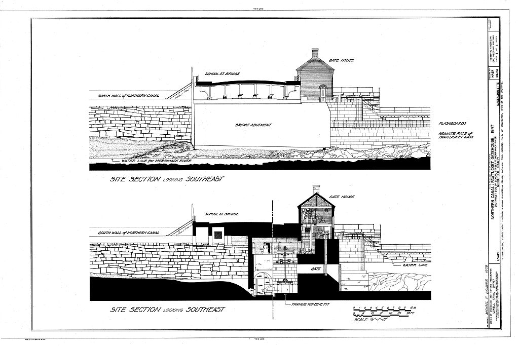 Northern Canal, Pawtucket Gatehouse, Northern Canal & Merrimack River, Lowell, Middlesex County, MA, measured drawing filed with the federal survey