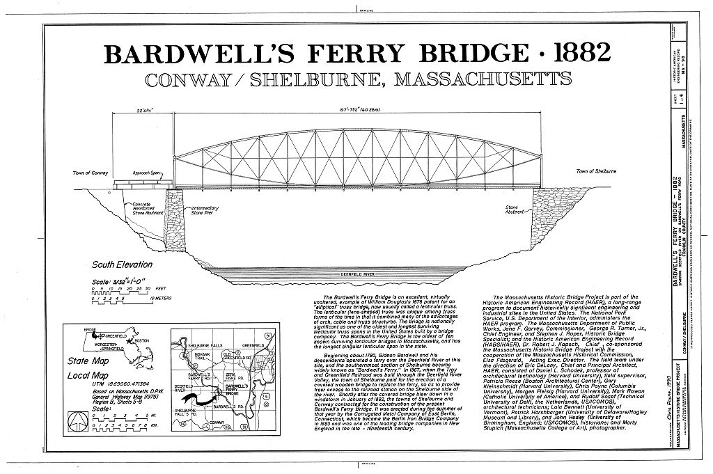Bardwell's Ferry Bridge, Spanning Deerfield River on Bardwell's Ferry Road, Shelburne, Franklin County, MA, measured drawing filed with the federal survey