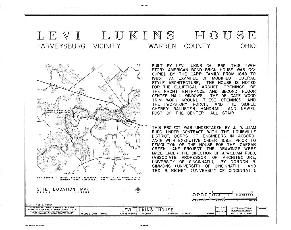 Levi Lukens House, Middletown Road, Rural Route No. 3, Harveysburg, Warren County, OH, measured drawing filed with the federal survey