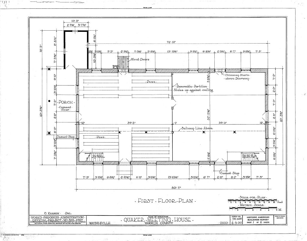 Quaker Meetinghouse, Waynesville, Warren County, OH, measured drawing filed with the federal survey