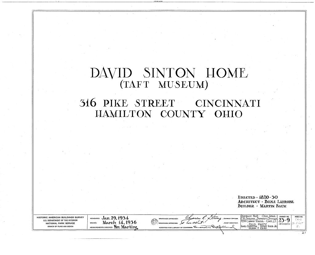 David Sinton House, 316 Pike Street, Cincinnati, Hamilton County, OH, measured drawing filed with the federal survey