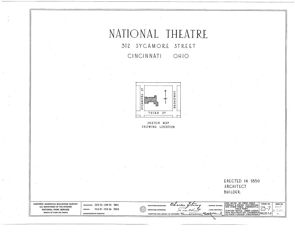 National Theater, 312 Sycamore Street, Cincinnati, Hamilton County, OH, measured drawing filed with the federal survey