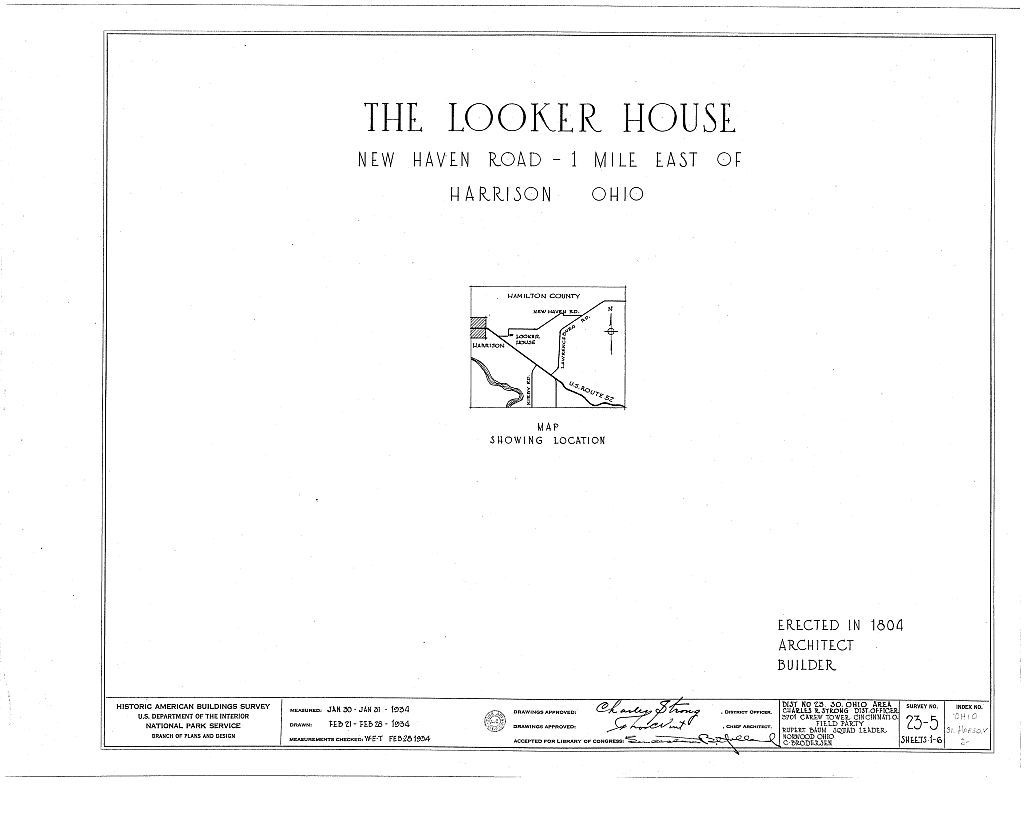 Othniel Looker House, New Haven Road, Harrison, Hamilton County, OH, measured drawing filed with the federal survey