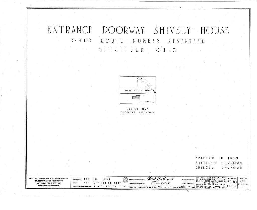 Lois Shively House (Entrance Doorway), Deerfield, Portage County, OH, measured drawing filed with the federal survey