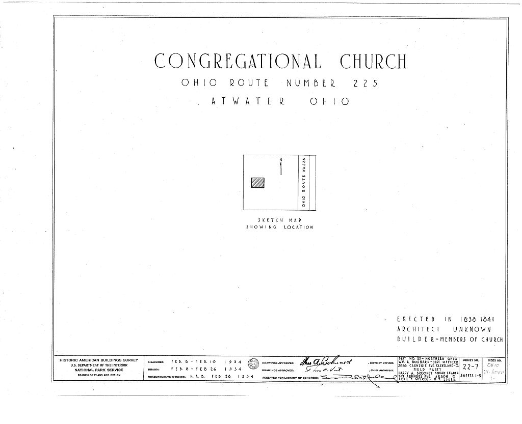 Congregational Church, Atwater, Portage County, OH, measured drawing filed with the federal survey