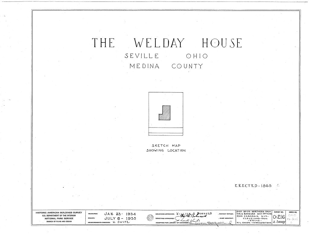 Welday House, Seville, Medina County, OH, measured drawing filed with the federal survey