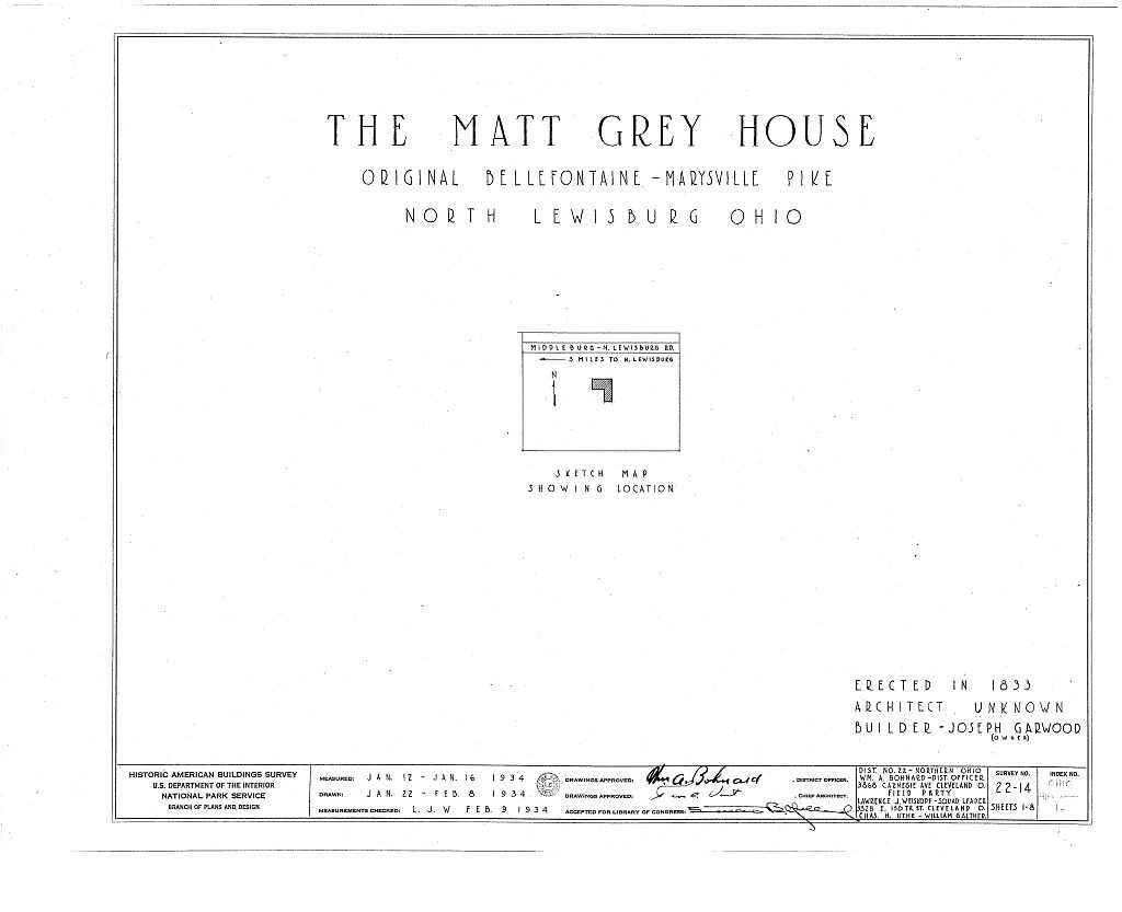 Matt Gray House, North Lewisburg, Champaign County, OH, measured drawing filed with the federal survey