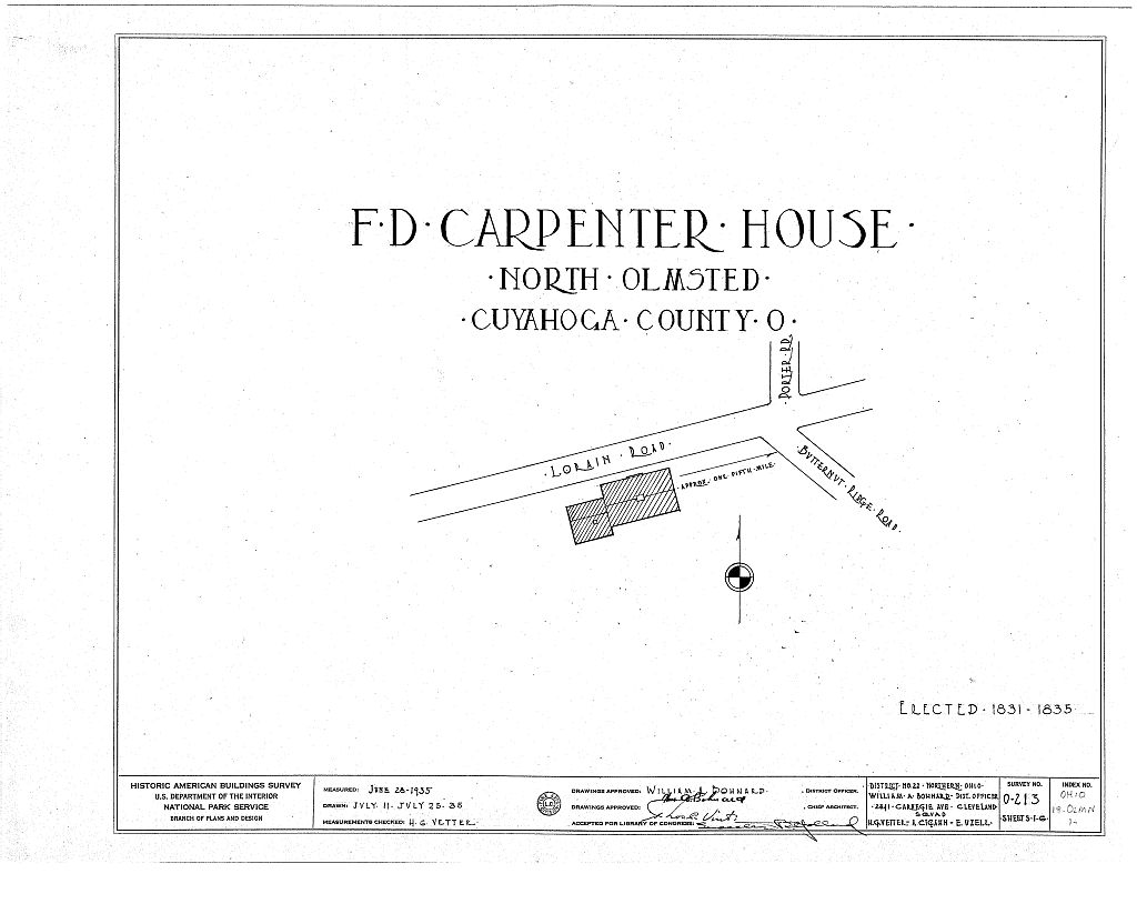 F. D. Carpenter House, Lorain Road, North Olmsted, Cuyahoga County, OH, measured drawing filed with the federal survey