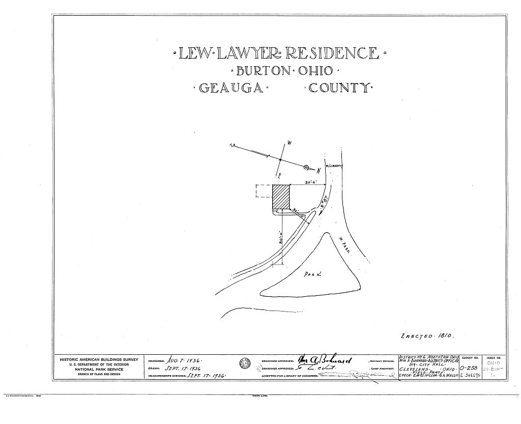 Lew Lawyer Residence, Burton, Geauga County, OH, measured drawing filed with the federal survey