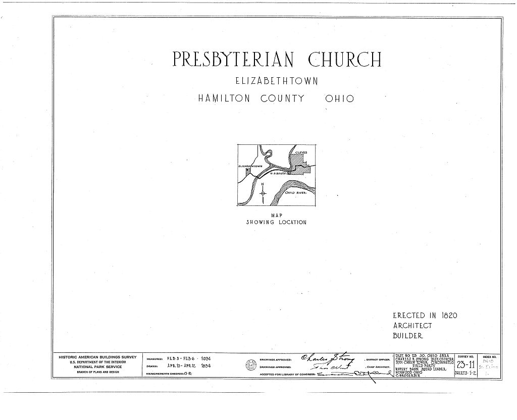 Presbyterian Church, Elizabethtown, Hamilton County, OH, measured drawing filed with the federal survey