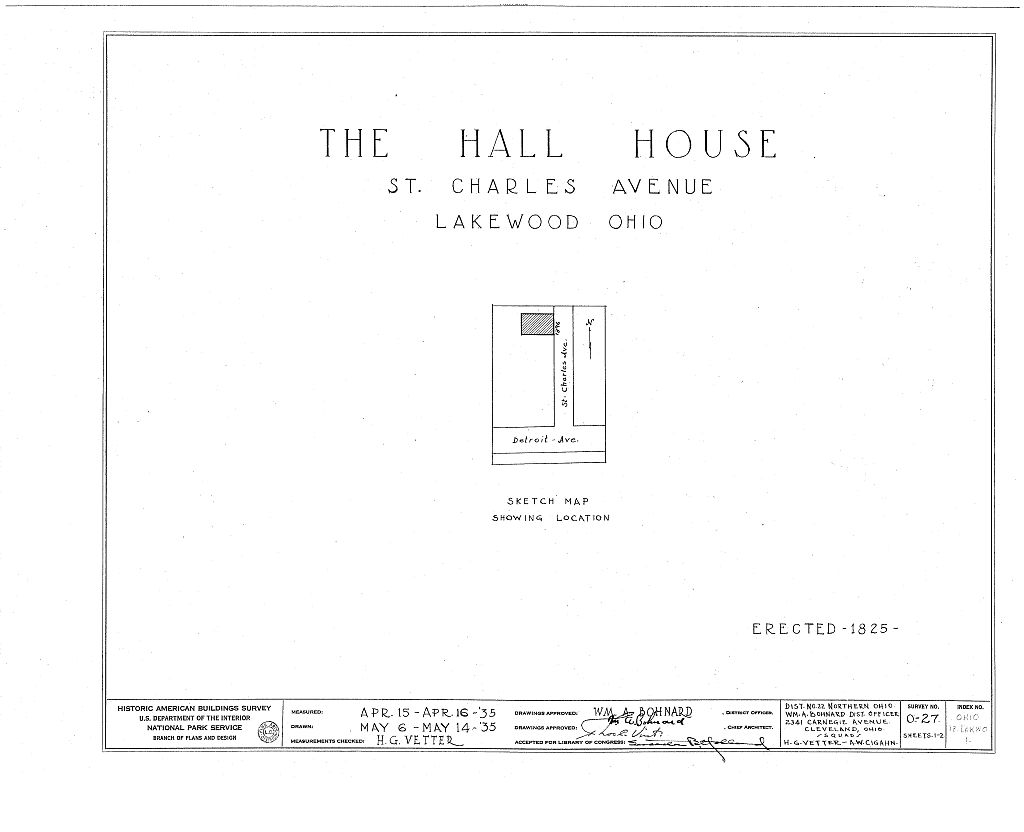 John Honam House, 1396 St. Charles Avenue (moved to Lakewood Park), Lakewood, Cuyahoga County, OH, measured drawing filed with the federal survey