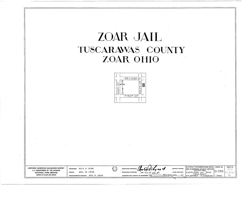 Zoar Jail, Foltz Street, Zoar, Tuscarawas County, OH, measured drawing filed with the federal survey