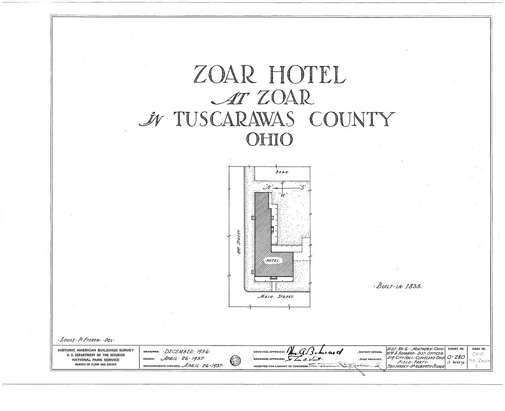 Zoar Hotel, Second & Main Streets, Zoar, Tuscarawas County, OH, measured drawing filed with the federal survey
