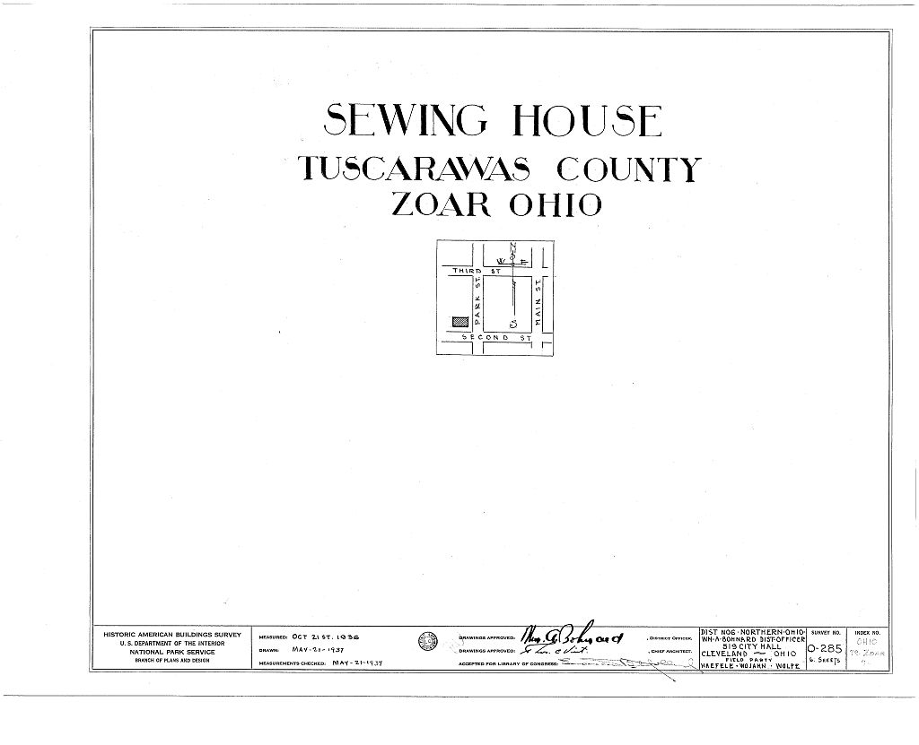 Sewing House, Second & Park Streets, Zoar, Tuscarawas County, OH, measured drawing filed with the federal survey