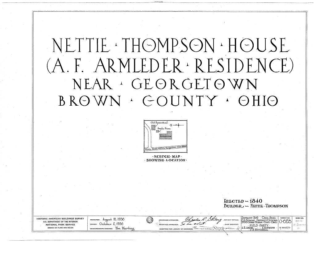 Nettie Thompson House, State Road 125, West, Georgetown, Brown County, OH, measured drawing filed with the federal survey