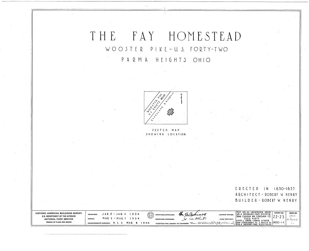 Fay Homestead, Wooster Pike, Parma Heights, Cuyahoga County, OH, measured drawing filed with the federal survey