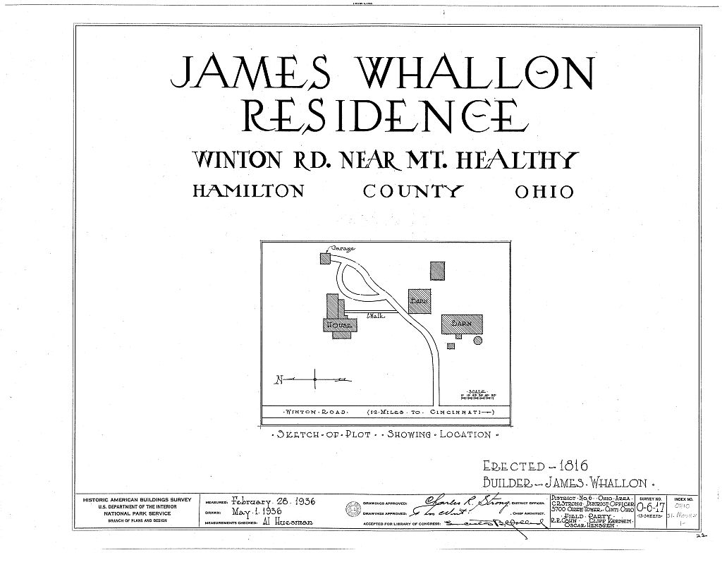 James Whallon House, 11000 Winton Road, Greenhills, Hamilton County, OH, measured drawing filed with the federal survey