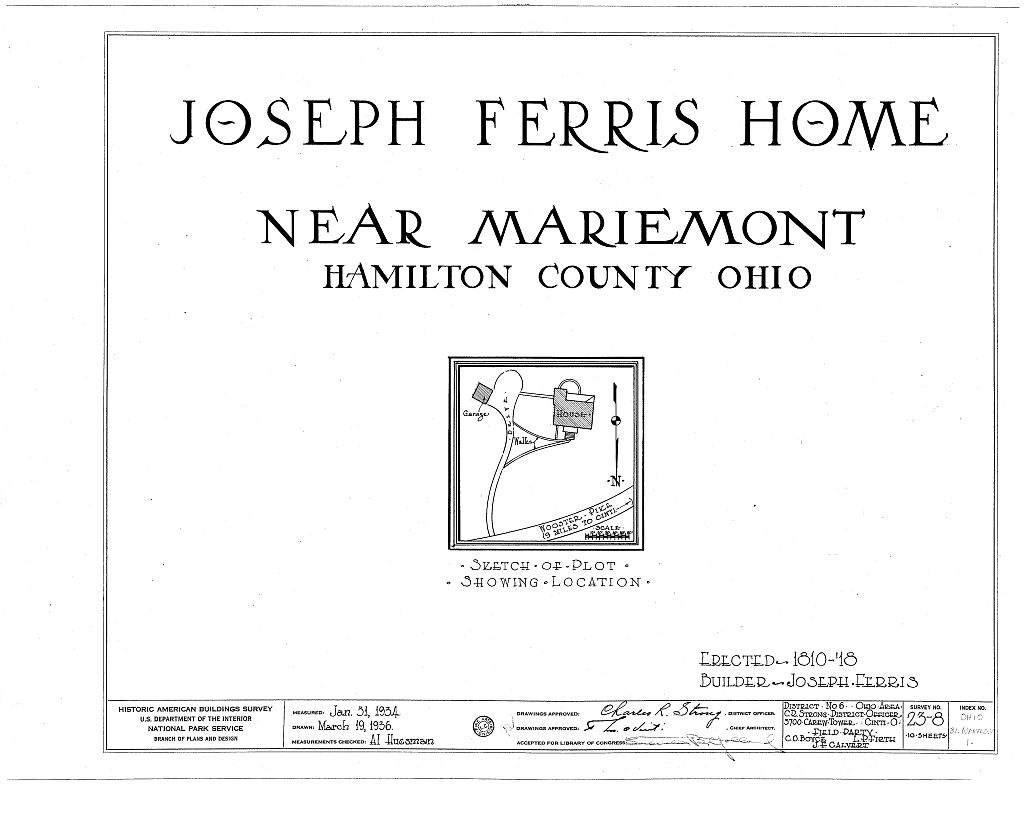 Joseph Ferris House, 5801 Wooster Pike, Mariemont, Hamilton County, OH, measured drawing filed with the federal survey