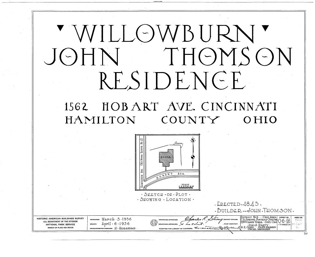 Willowburn, 1562 Hobart Avenue, Cincinnati, Hamilton County, OH, measured drawing filed with the federal survey