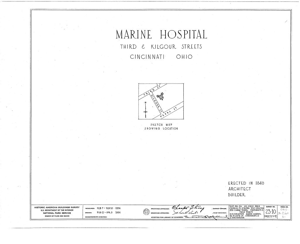 Marine Hospital, Third & Kilgour Streets, Cincinnati, Hamilton County, OH, measured drawing filed with the federal survey