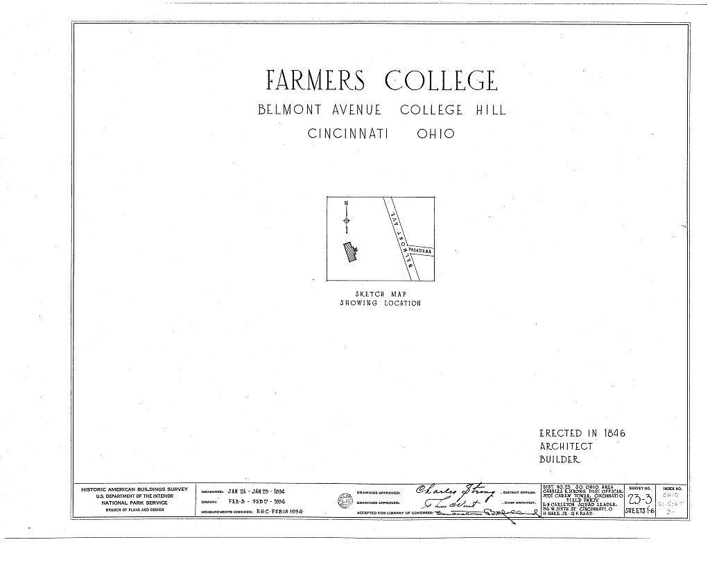 Farmers College, 5553 Belmont Avenue, Cincinnati, Hamilton County, OH, measured drawing filed with the federal survey