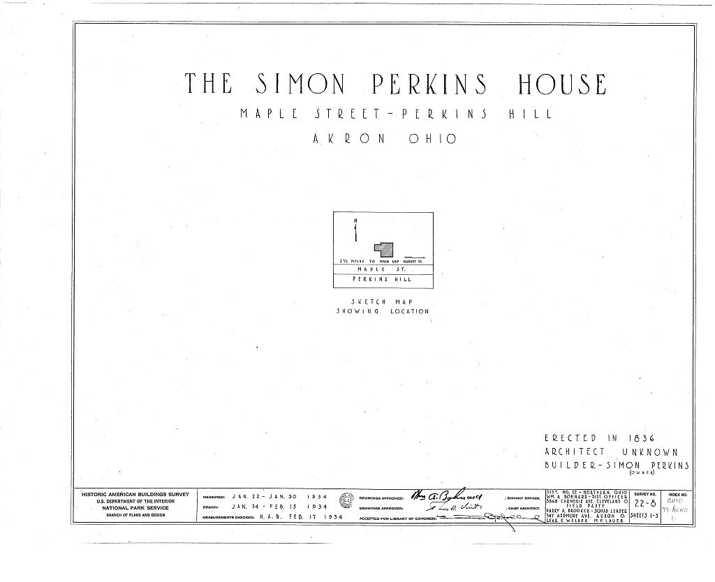 Colonel Simon Perkins House, Maple Street, Akron, Summit County, OH, measured drawing filed with the federal survey